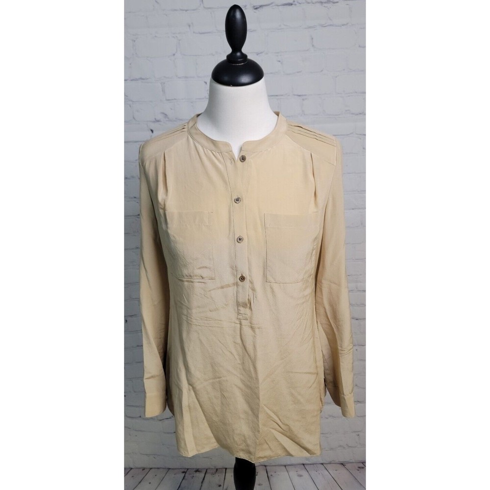 Ann Taylor Petite 100% Silk Blouse Tunic size 6P Beige